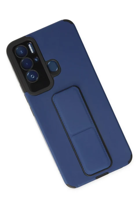 uryport Tecno Pova Neo Kılıf Mega Standlı Silikon - Mavi