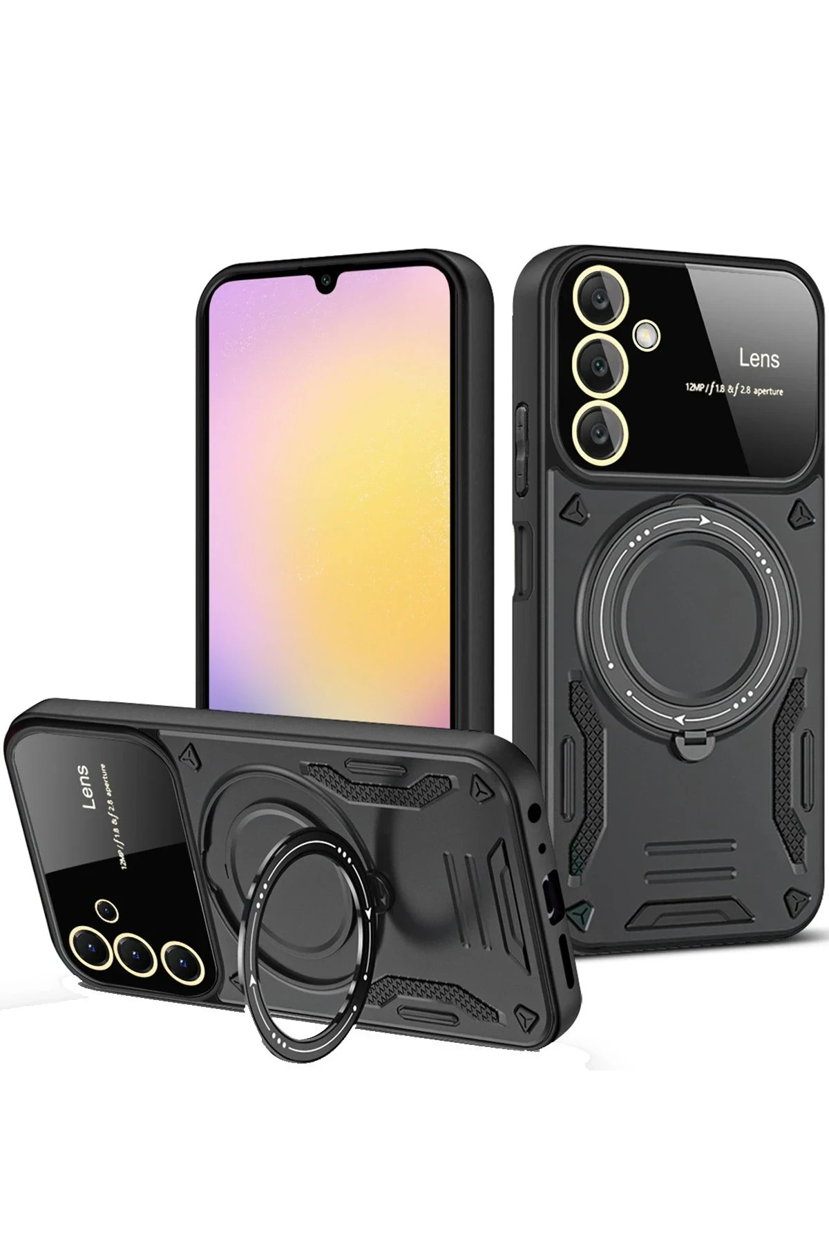 uryport Samsung Galaxy A24 4G Kılıf Joy Lens Standlı Kapak - Siyah