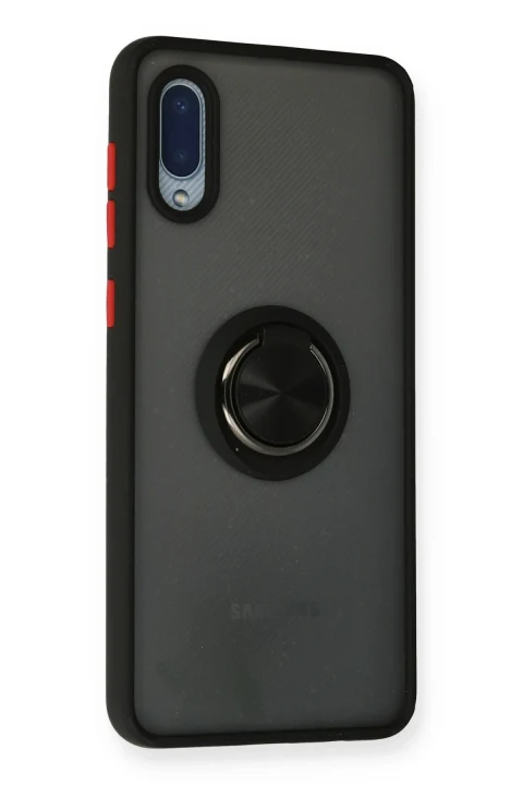 uryport Samsung Galaxy A02 Kılıf Montreal Yüzüklü Silikon Kapak - Siyah