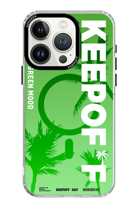 Keep Off Apple iPhone 15 Pro Max Summer Travel Magsafe Kapak - Green Mood