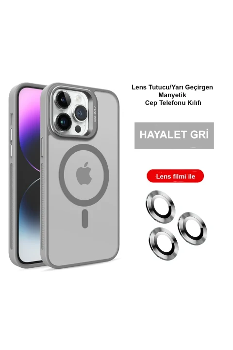 Joko Apple iPhone 14 Pro Max Kılıf Flet Lens Magsafe Kapak - Gri