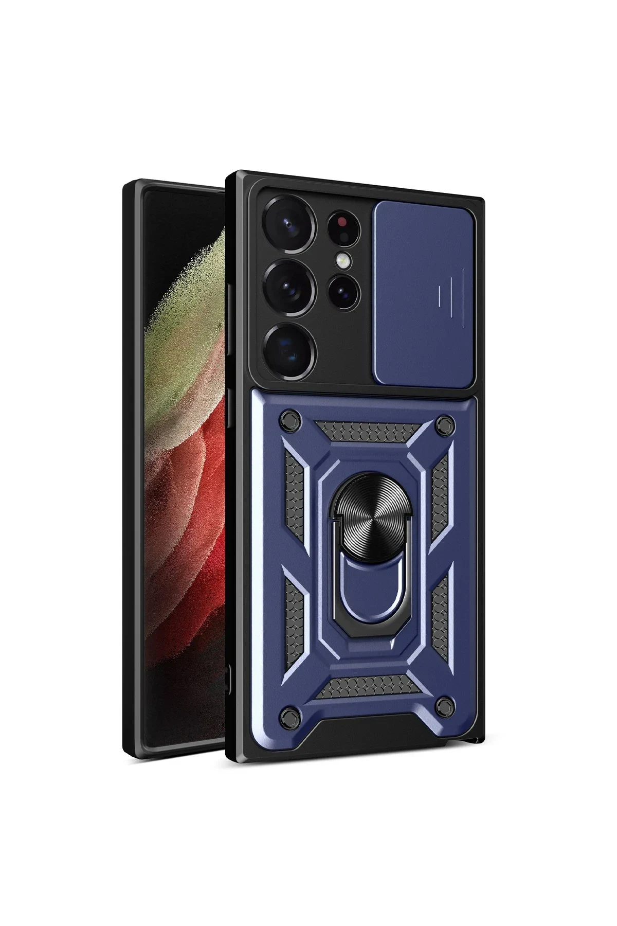 uryport Samsung Galaxy S23 Ultra Kılıf Pars Lens Yüzüklü Silikon - Lacivert