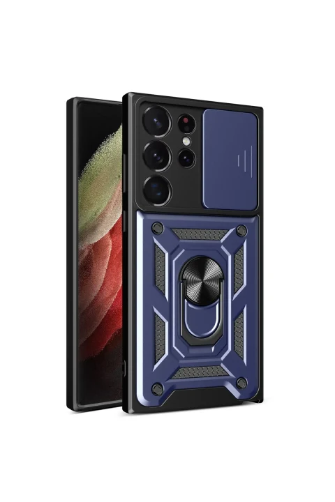 uryport Samsung Galaxy S23 Ultra Kılıf Pars Lens Yüzüklü Silikon - Lacivert