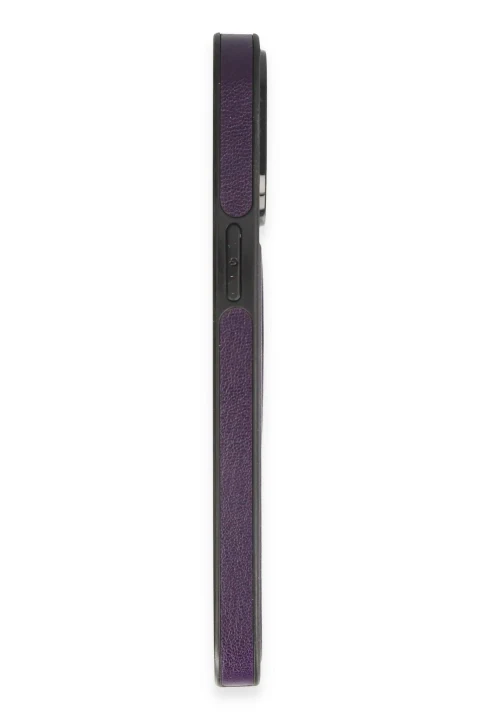 uryport Apple iPhone 15 Pro Kılıf Ozzi Magsafe Deri Kapak - Derin Mor