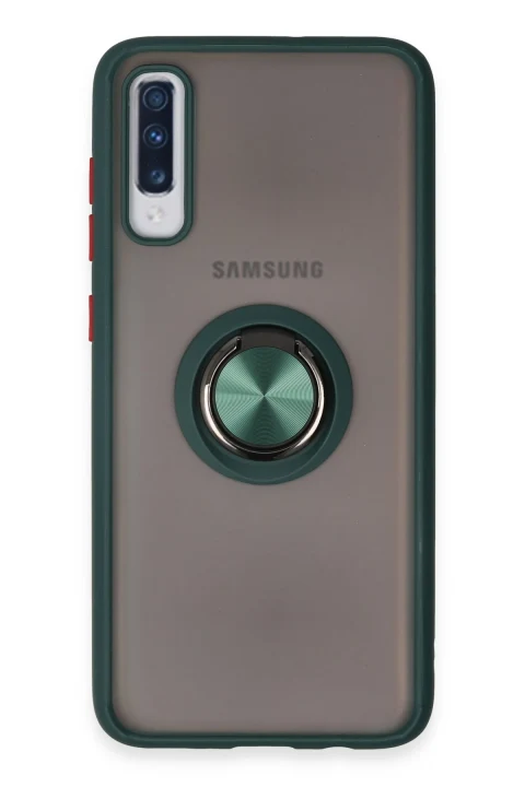 uryport Samsung Galaxy A70 Kılıf Montreal Yüzüklü Silikon Kapak - Yeşil