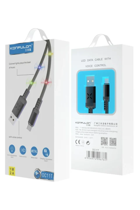 Konfulon DC11 Ses Duyarlı Işıklı Type-C Kablo 1M 2A - Beyaz