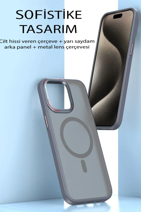 Movenchy Apple iPhone 15 Pro Kılıf Radyant Magsafe Kapak - Titan Gri