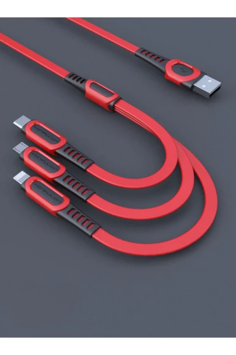 Konfulon DC19 3in1 USB Kablo 1.3M 3A - Kırmızı