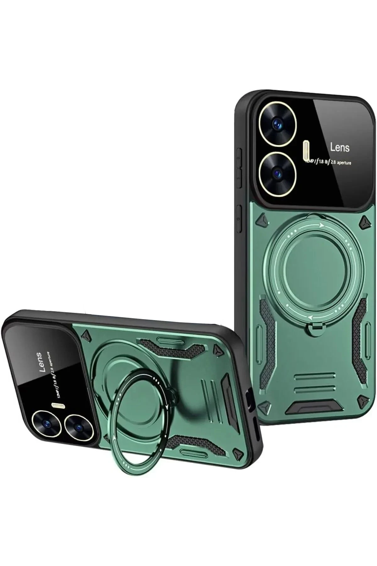 uryport Realme C55 Kılıf Joy Lens Standlı Kapak - Koyu Yeşil