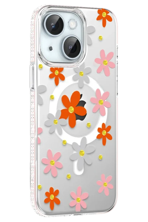 Joko Apple iPhone 15 Floral Magsafe Kapak - Turuncu