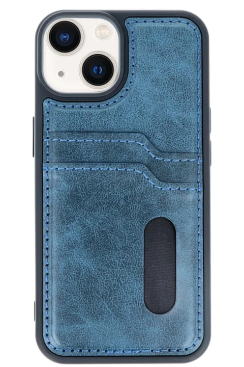 uryport Apple iPhone 15 Sara Kartvizitli Deri Kılıf - Lacivert