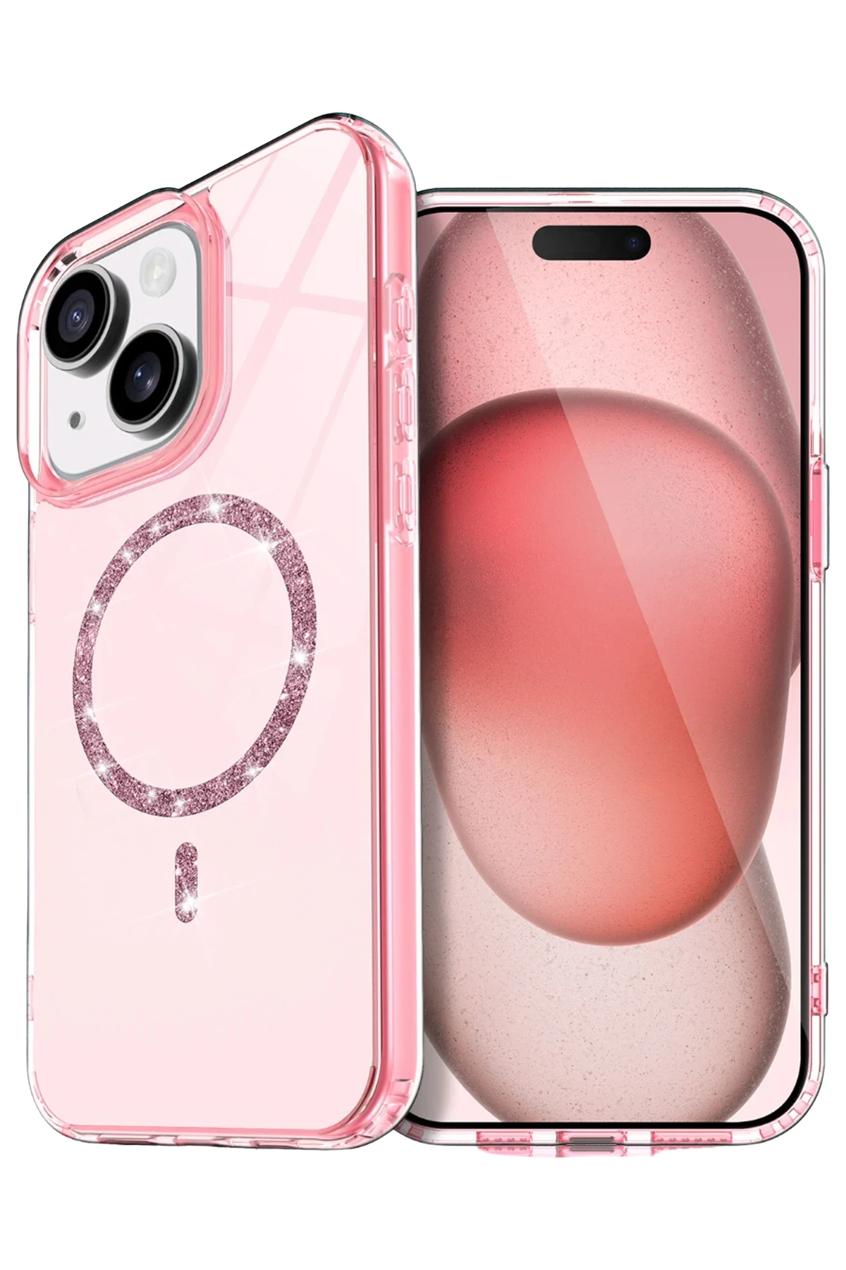 uryport Apple iPhone 15 Plus Live Diamond Magsafe Kapak - Pembe