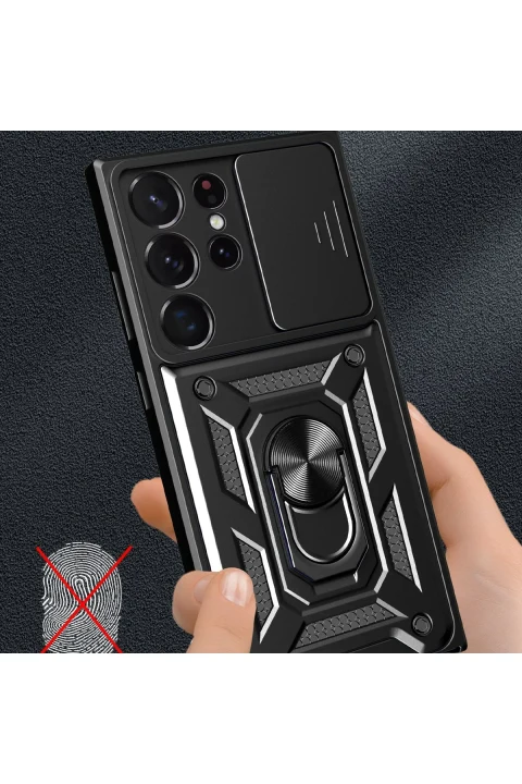 uryport Samsung Galaxy S23 Ultra Kılıf Pars Lens Yüzüklü Silikon - Gümüş
