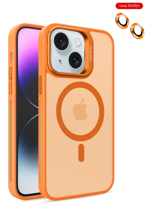 Joko Apple iPhone 14 Kılıf Flet Lens Magsafe Kapak - Turuncu