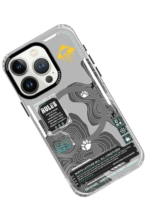 Keep Off Apple iPhone 15 Pro Map Magsafe Kapak - Snowfield