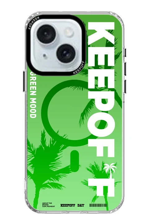 Keep Off Apple iPhone 15 Summer Travel Magsafe Kapak - Green Mood