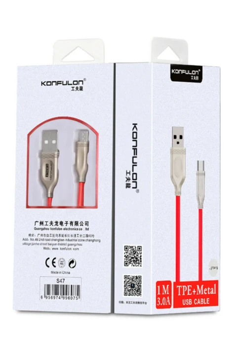 Konfulon S47 Micro USB Kablo 1M 3A - Kırmızı