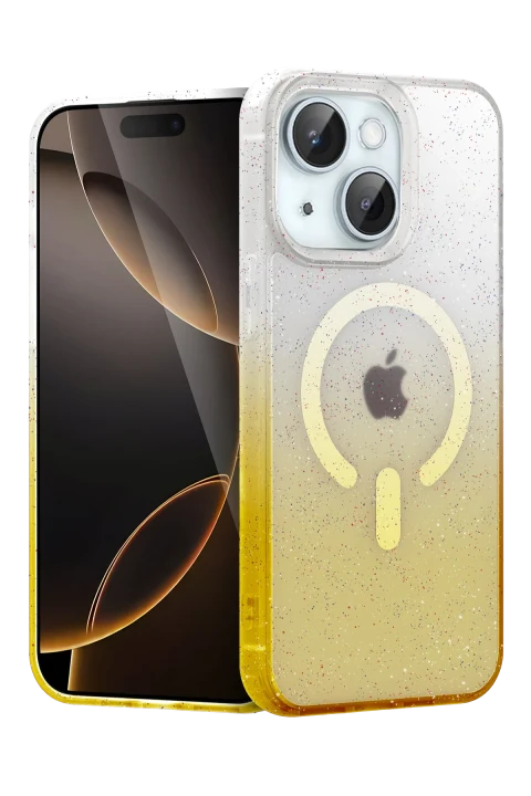 uryport Apple iPhone 15 Pummel Shiny Magsafe Kapak - Gold