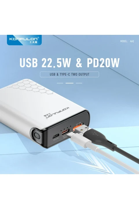 Konfulon A6Q 22.5W Usb 3.0 ve 20W Type-C Çıkışlı 10.000 mAh PD Powerbank - Siyah