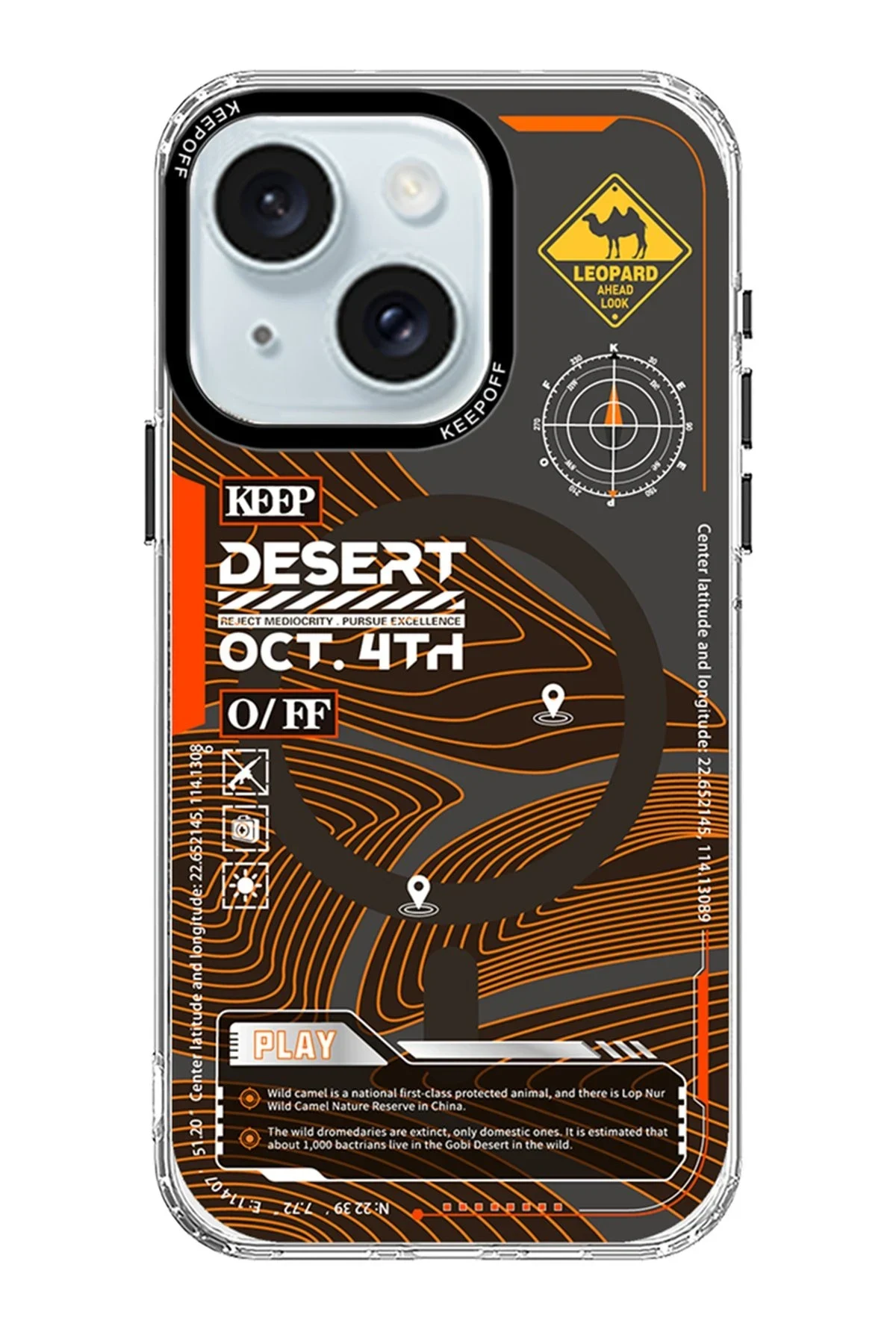 Keep Off Apple iPhone 15 Map Magsafe Kapak - Desert