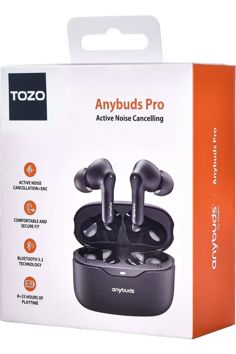 Tozo Anybuds Pro Aktif Gürültü Engelleyici Özellikli Bluetooth 5.3 Kablosuz TWS Airpods Kulaklık - Siyah