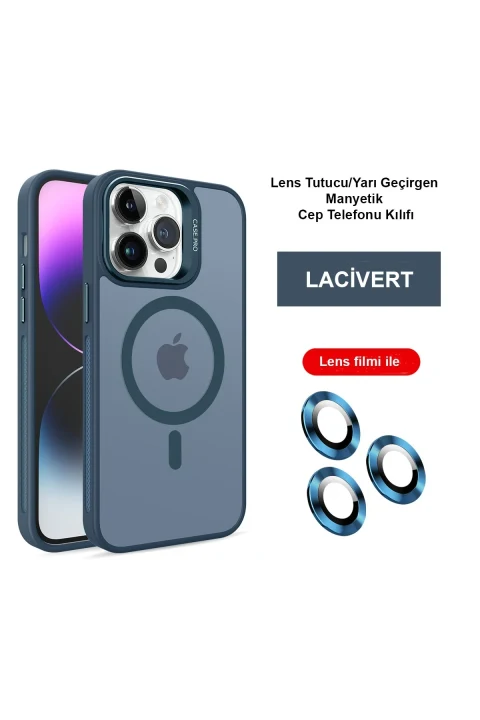 Joko Apple iPhone 13 Pro Max Flet Lens Magsafe Kapak - Lacivert