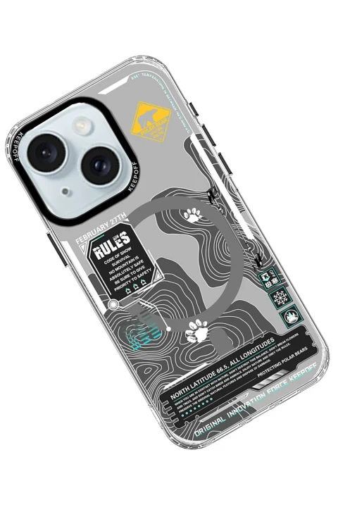 Keep Off Apple iPhone 15 Map Magsafe Kapak - Snowfield