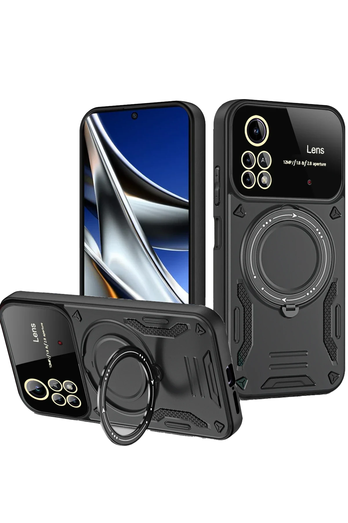 uryport Xiaomi Poco X4 Pro 5G Kılıf Joy Lens Standlı Kapak - Siyah