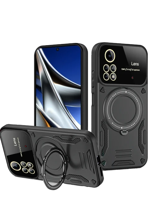 uryport Xiaomi Poco X4 Pro 5G Kılıf Joy Lens Standlı Kapak - Siyah