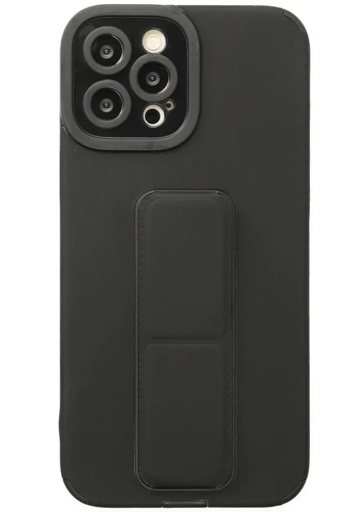 uryport Apple iPhone 12 Pro Kılıf Mega Standlı Silikon - Siyah