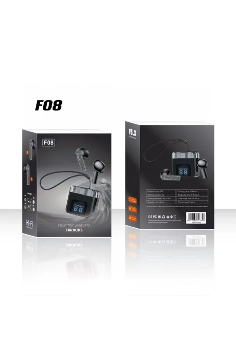 Karler Bass F08 Dijital Şarj Göstergeli TWS Bluetooth Kulaklık - Siyah
