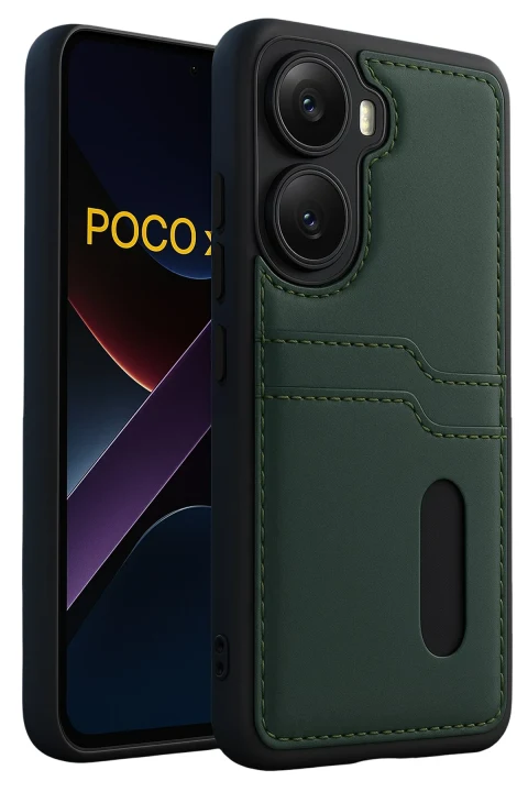 uryport Xiaomi Poco X7 Pro Kılıf Sara Kartvizitli Deri Kılıf - Koyu Yeşil