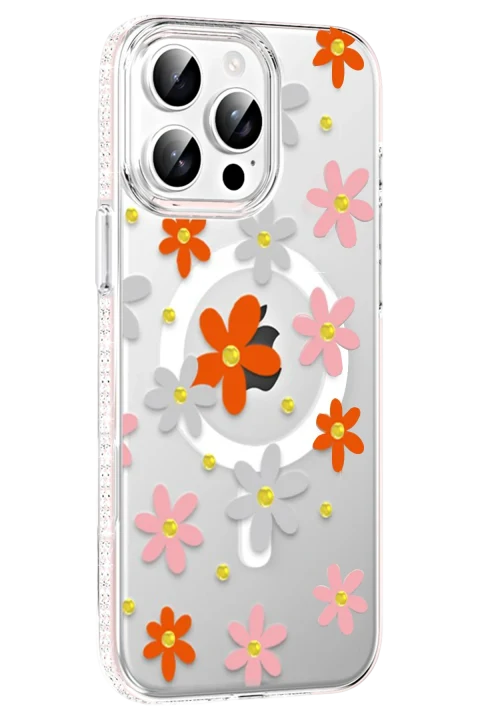 Joko Apple iPhone 15 Pro Max Floral Magsafe Kapak - Turuncu