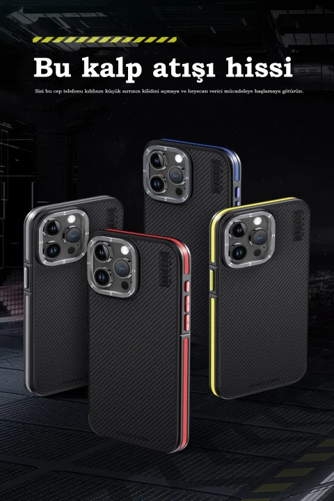 Joko Apple iPhone 15 Pro Kılıf Aramid 600D Kevlar Karbon Fiber Magsafe Kapak - Gri