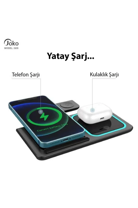 Konfulon Q09 Kablosuz Şarj Masaüstü Set - Siyah
