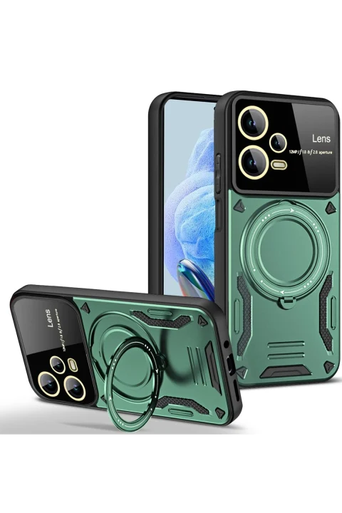 uryport Xiaomi Redmi Note 12 Pro 5G Kılıf Joy Lens Standlı Kapak - Koyu Yeşil