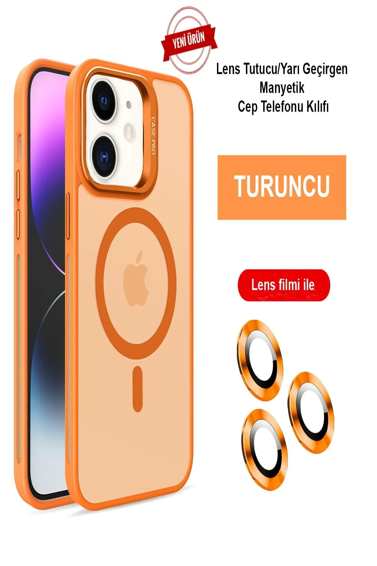 Joko Apple iPhone 12 Flet Lens Magsafe Kapak - Turuncu