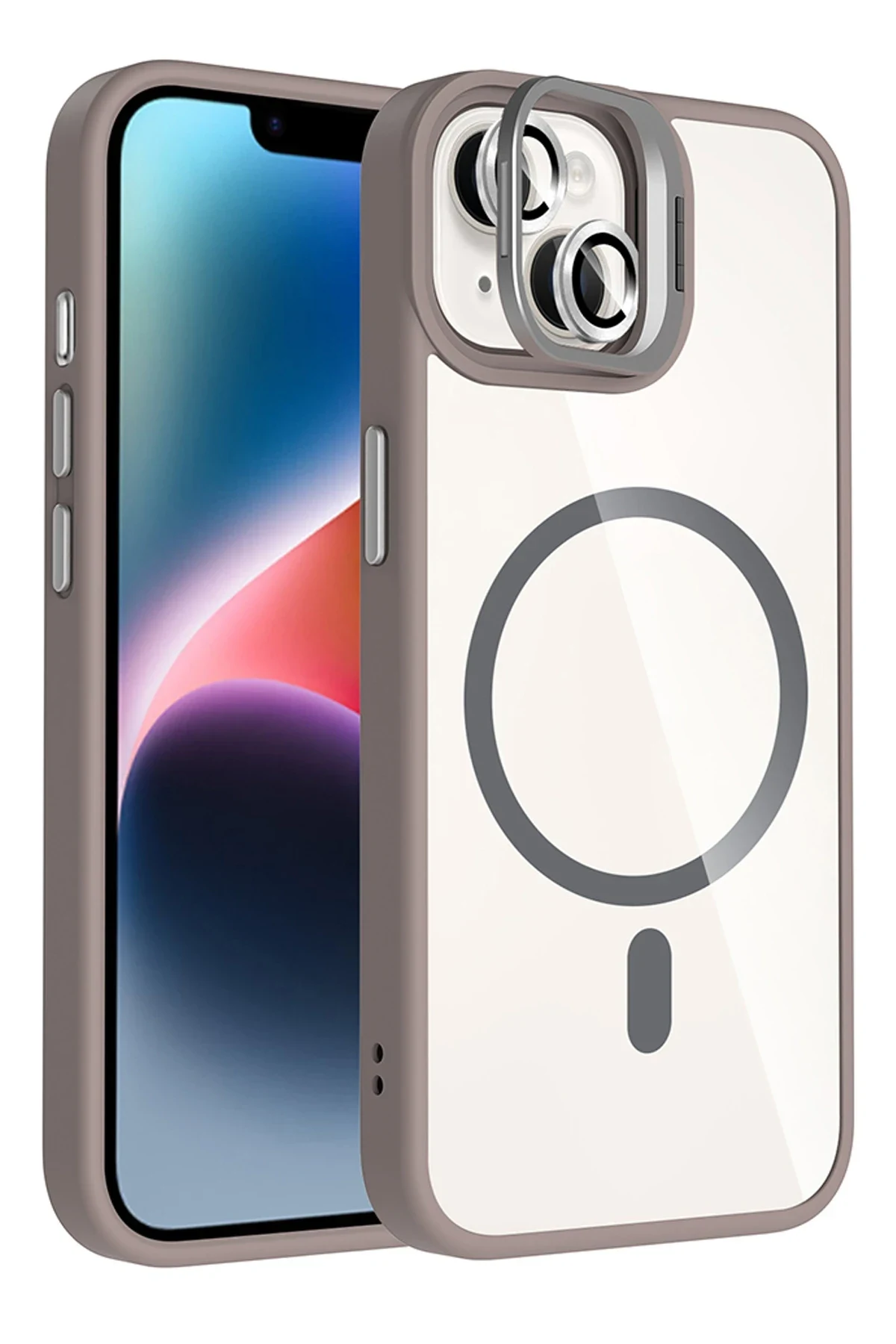 Joko Apple iPhone 15 Plus Remim Lensli Magsafe Standlı Kapak - Titan Gri