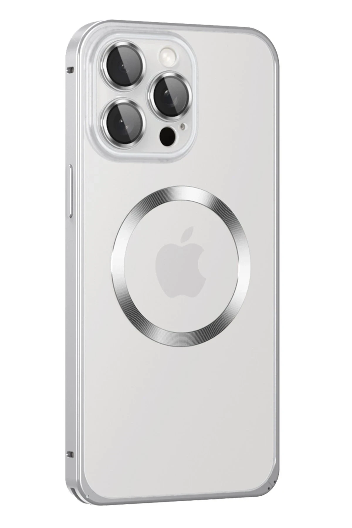 Joko Apple iPhone 15 Pro Max Kılıf Metal Bumper Magneticsafe Kapak - Gümüş