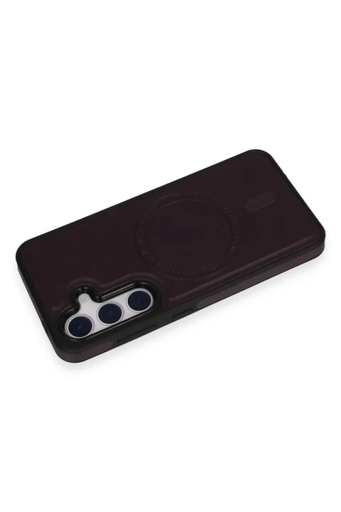 uryport Samsung Galaxy S24 Kılıf Ozzi Magsafe Deri Kapak - Derin Mor