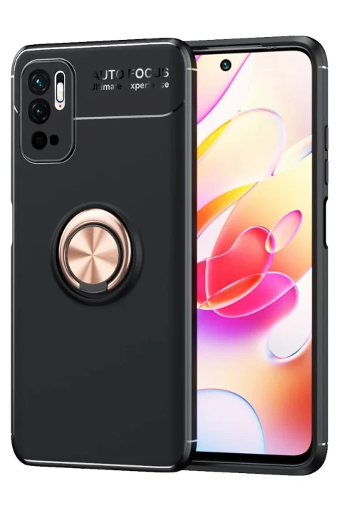 uryport Xiaomi Redmi Note 10 5G Kılıf Range Yüzüklü Silikon - Siyah-Gold