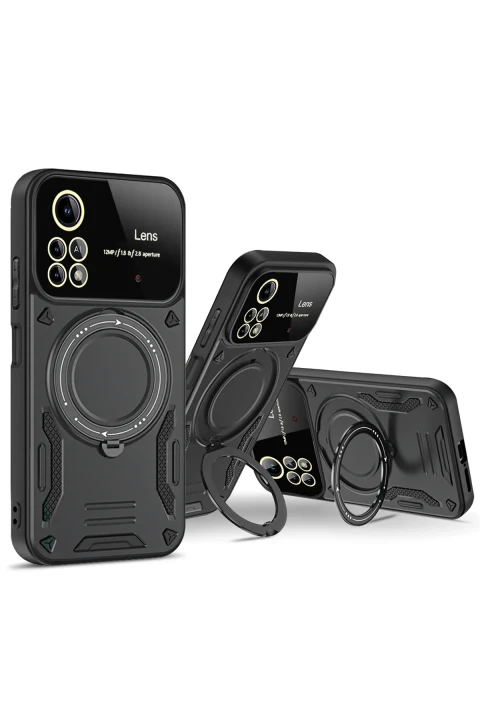 uryport Xiaomi Poco X4 Pro 5G Kılıf Joy Lens Standlı Kapak - Siyah