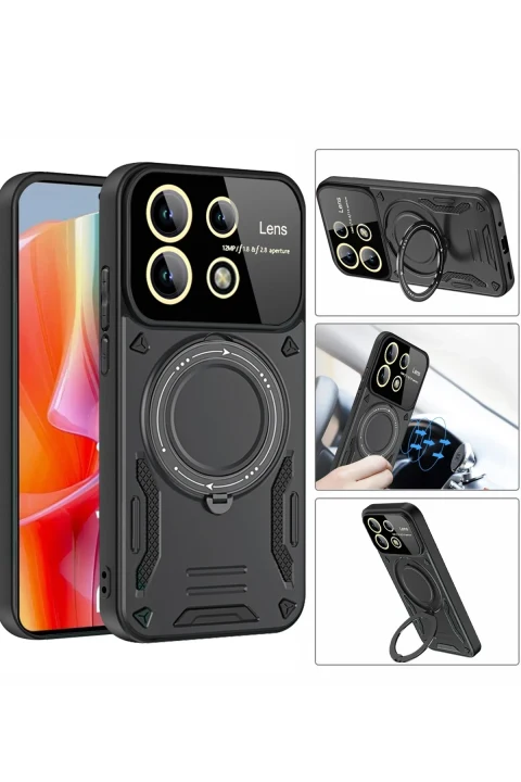 uryport Xiaomi Redmi Note 13 Pro 4G Kılıf Joy Lens Standlı Kapak - Koyu Yeşil