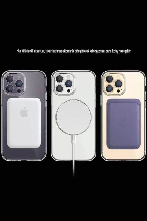 uryport Apple iPhone 15 Pro Kılıf Tron Şeffaf Magsafe Kapak - Siyah
