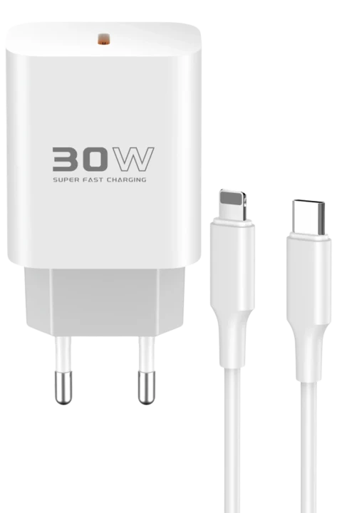 Konfulon C87C 30W Type-C Çıkışlı Ekstra DL50 1M Type-C to Lightning Kablolu PD Şarj Cihazı - Beyaz
