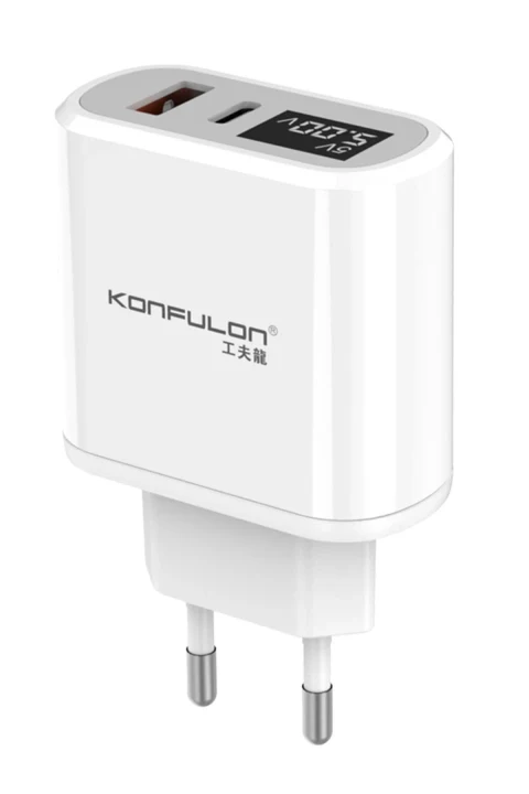 Konfulon C66 Type-C PD 18W Dijital Seyahat Hızlı Şarj Cihazı - Beyaz