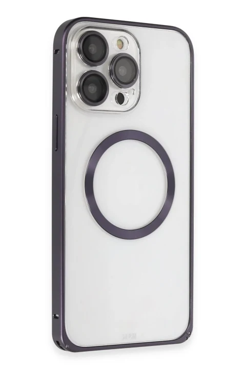 Joko Apple iPhone 14 Pro Max Kılıf Metal Bumper Magneticsafe Kapak - Derin Mor