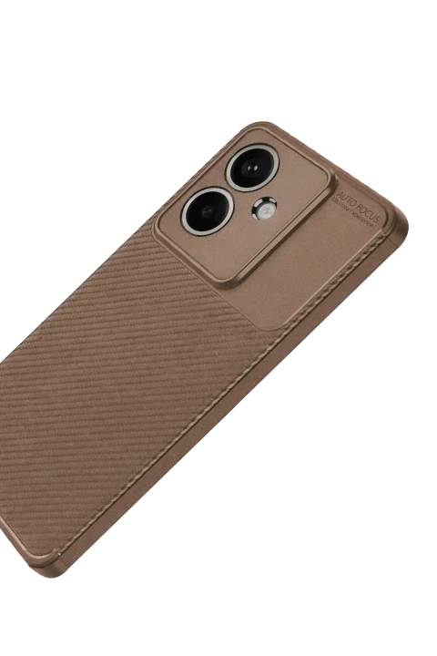 uryport Oppo A3 Kılıf Auto Focus Karbon Kapak - Kahverengi