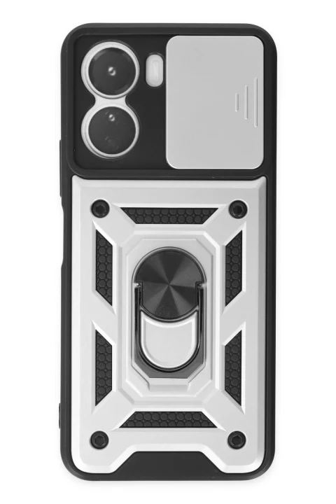 uryport Vivo Y16 Kılıf Pars Lens Yüzüklü Silikon - Gümüş
