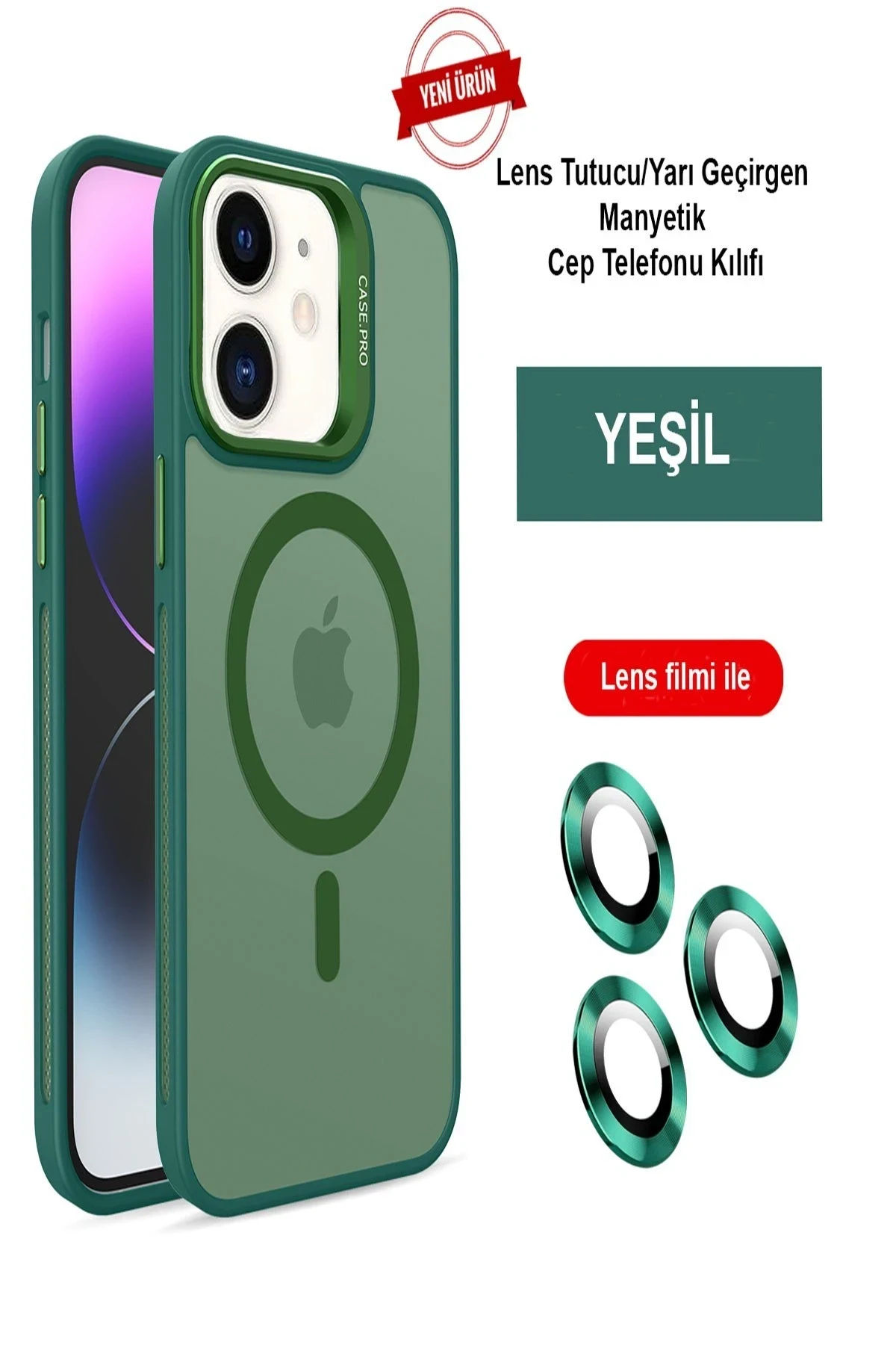 Joko Apple iPhone 12 Flet Lens Magsafe Kapak - Koyu Yeşil